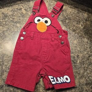 Elmo Sesame Street 18 months cotton shortalls Red Cotton Denim vintage